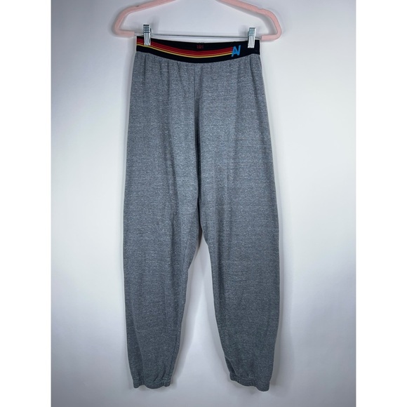 Aviator Nation Gray Logo Stripe Sweatpants Athleisure Lounge Rainbow Medium